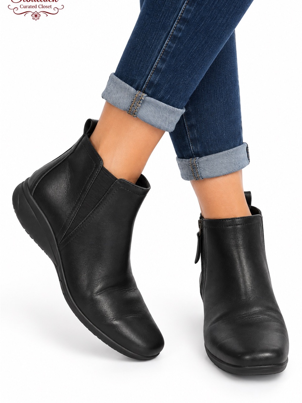 Easy Spirit Black Side Zip Wedge Ankle Booties Size 8.5